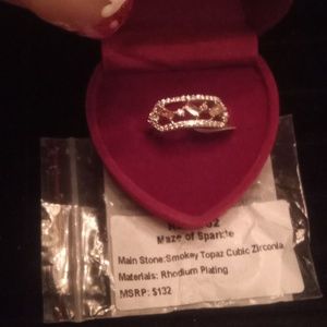 Maze of sparkle Smoky topaz cubic zirconia rhodium plating size 7 $132